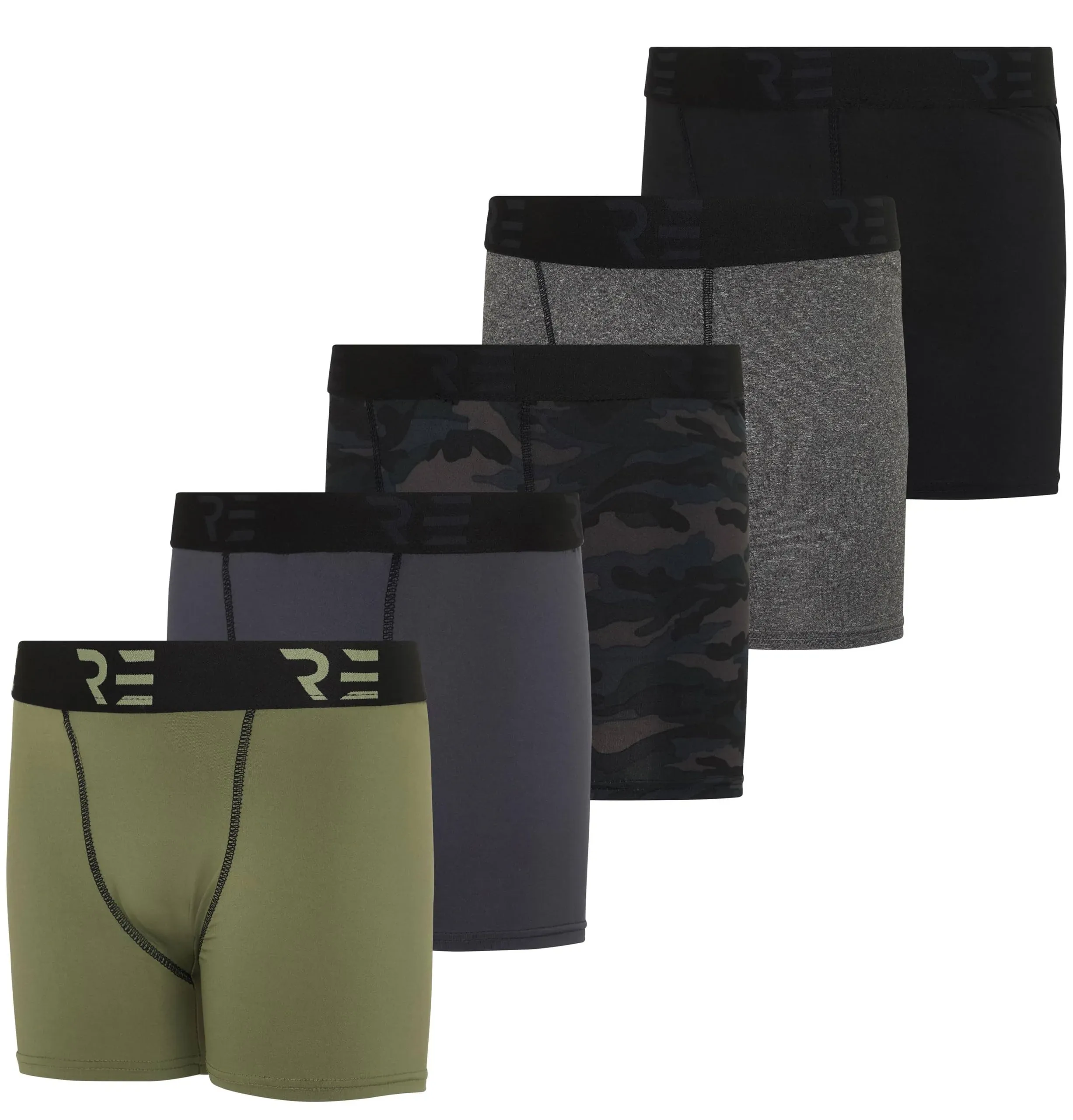 Real Essentials 5 Pack: Youth Boys' Compression Shorts - Performance Boxer Briefs Athletic Spandex Underwear(4-20)