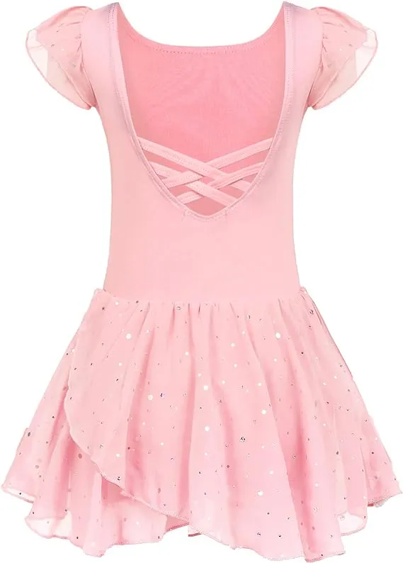 Arshiner Girls Ruffle Sleeve Ballet Dance Dress Tutu Skirted Leotard