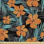 Ambesonne Hawaiian Colors Fabric by The Yard, Macro Graphic of Blooming Hawaiian Orange Flowers and Leaves, Decorative Fabric for Upholstery and Home Accents, 1 Yard, Charcoal Orange