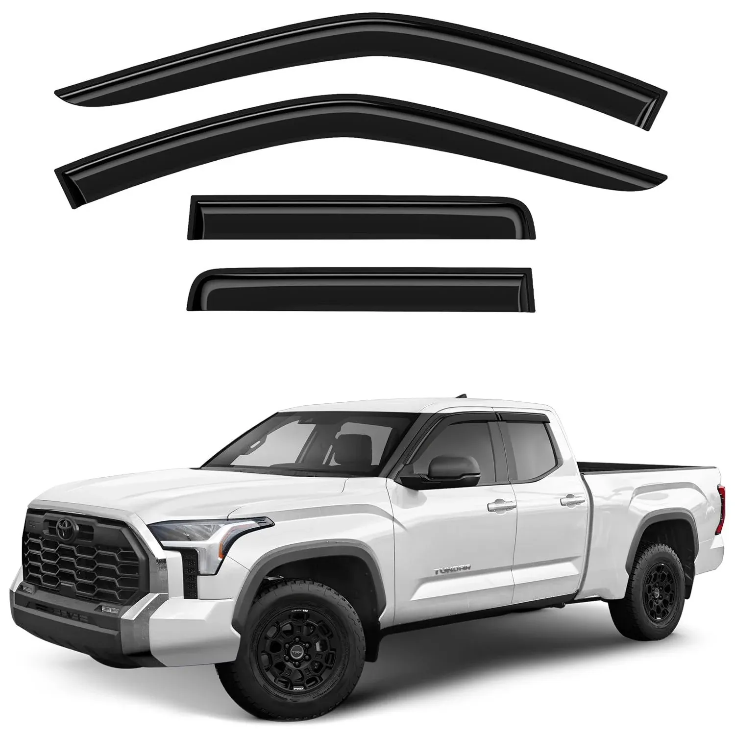 Co Smoke Tinted Tape-On Side Window Vent Visor Deflectors Rain Guards Compatible with Toyota Tundra 2022-2024 Double Cab - 4pcs. GW0353