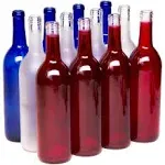 North Mountain Supply - W5A-RWB 750ml Red White & Blue Assortment Glass Bordeaux Wine Bottle Flat-Bottomed Cork Finish - Case of 12