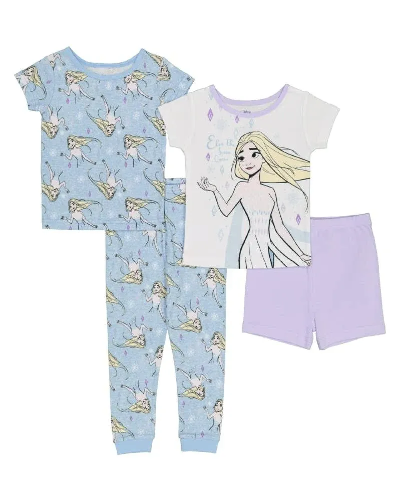 Disney Girls&#039; 4-Piece Snug-fit Cotton Pajamas Set