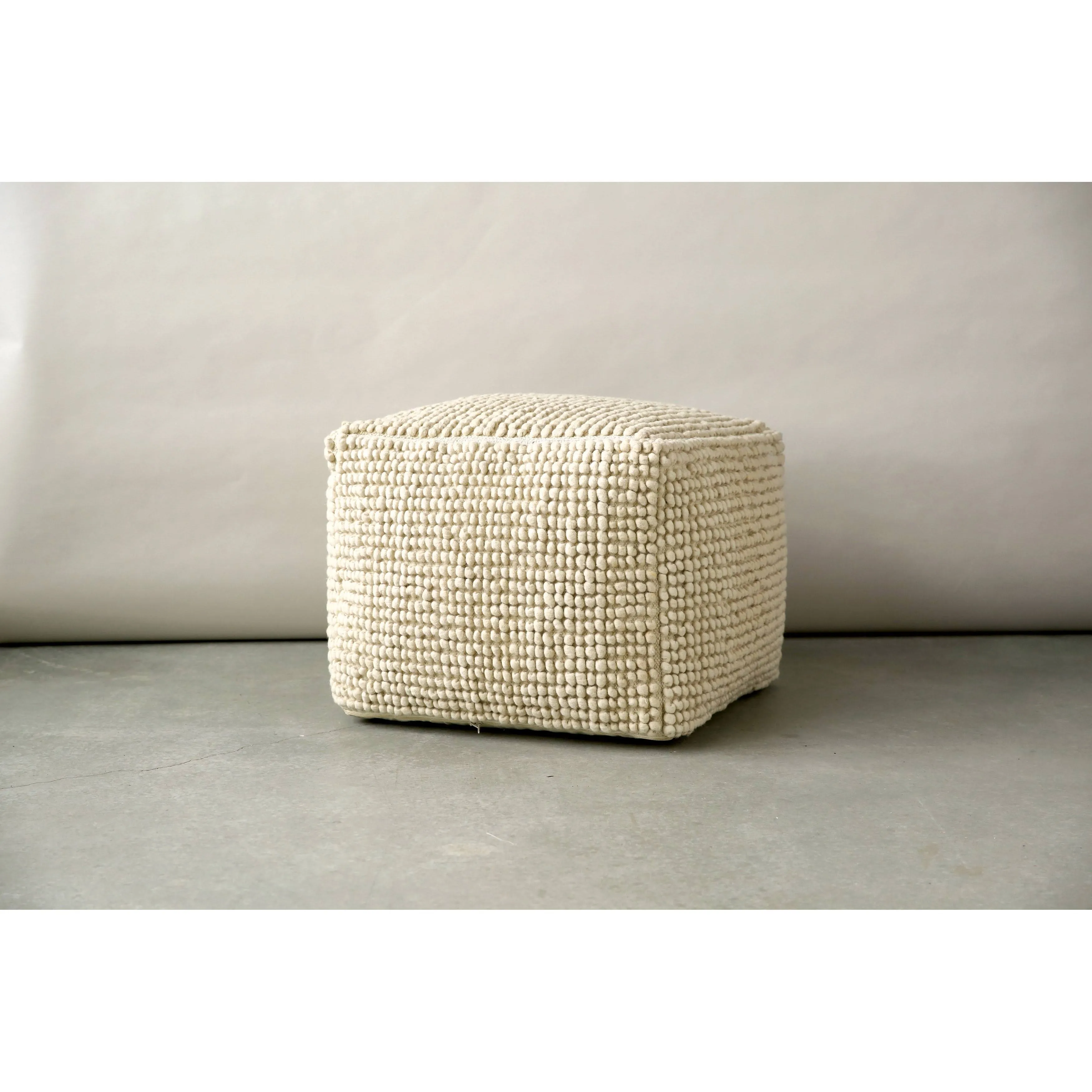 New Zealand Wool & Cotton Pouf, Natural