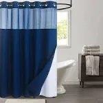 WPM No Hooks Required Shower Curtain with Snap-in Liner Waffle Weave Design, Navy Blue Curtains (72"x86" W/Liner, Navy) Hotel Spa Easy