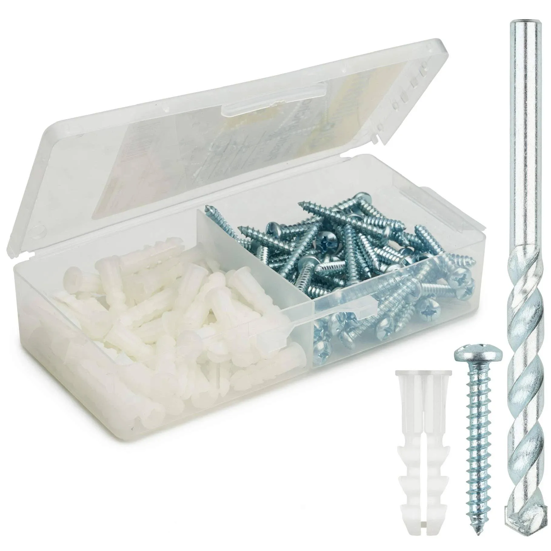 Qualihome Ribbed Plastic Drywall Anchor Kit - Wall Anchors and Screws for Drywall Includes Anchors, & Screws, 1 Masonry Drill Bit - Mounting Tolls for Decor, Furniture, Shelving (14-16 x 1-1/4")