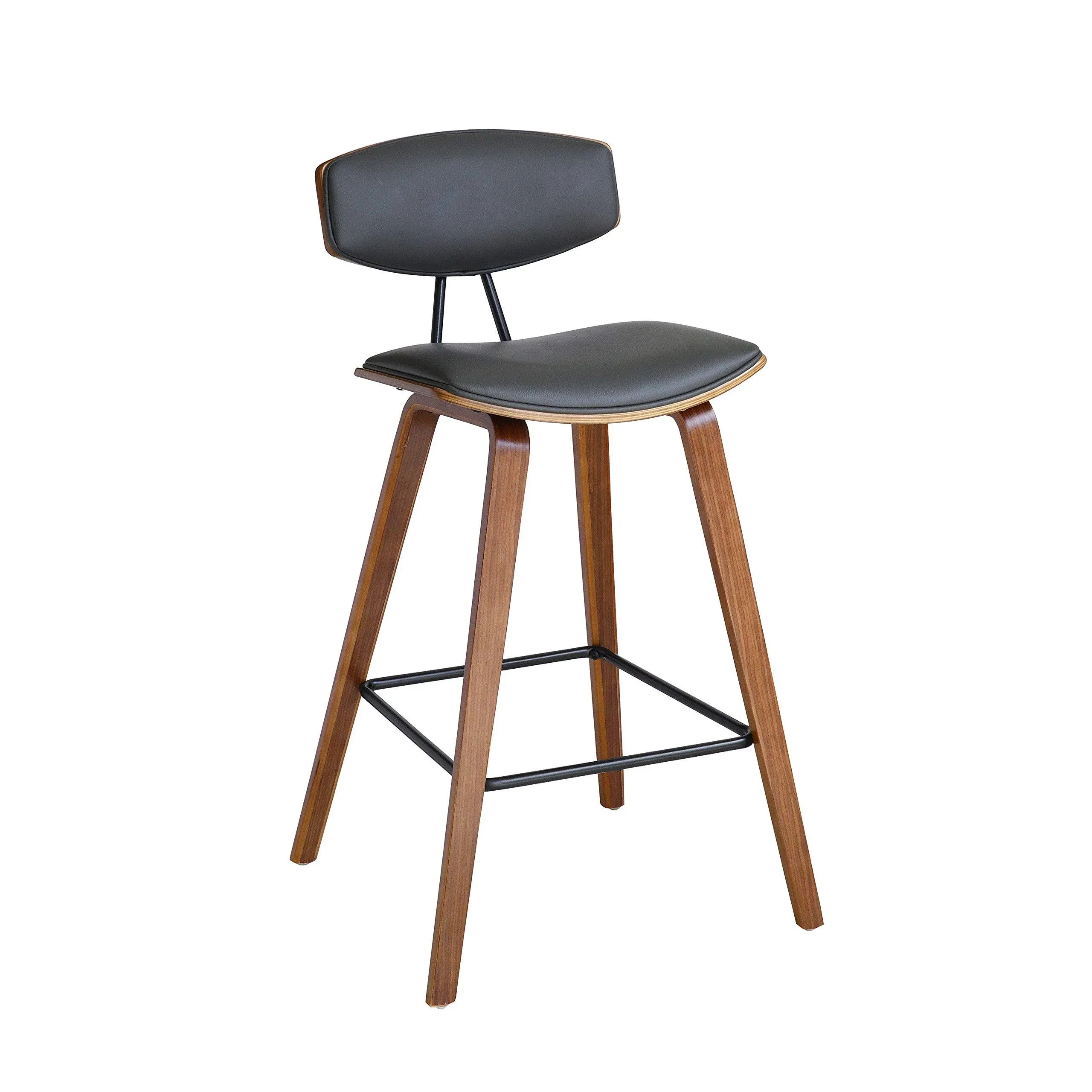 Armen Living Fox Gray 25.5-in H Counter Height Upholstered Wood Bar Stool Back Leather in Brown | LCFOBAWAGR26