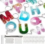 Mocoosy 134pcs Silicone Alphabet Resin Molds Kit Letter Number Silicone Mold Epoxy Resin Casting Molds Keychain Making Set with 1 Hand Drill 2 Drill