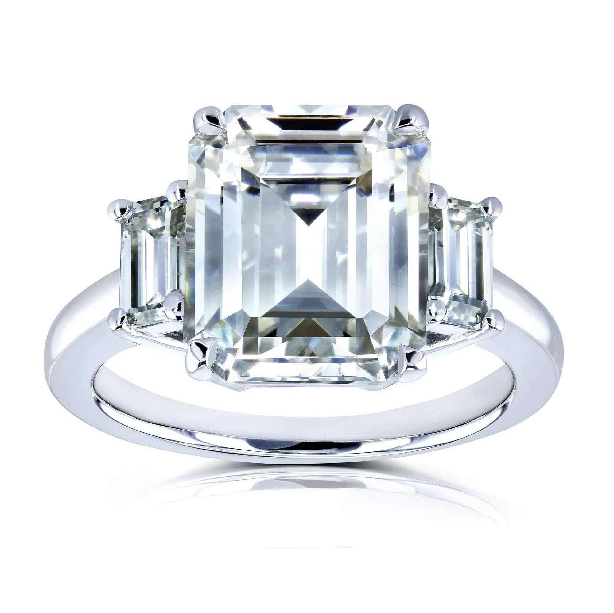 Kobelli 5 1/2 Carat TGW Three Stone Emerald Cut Moissanite Statement Engagement Ring in 14k White Gold