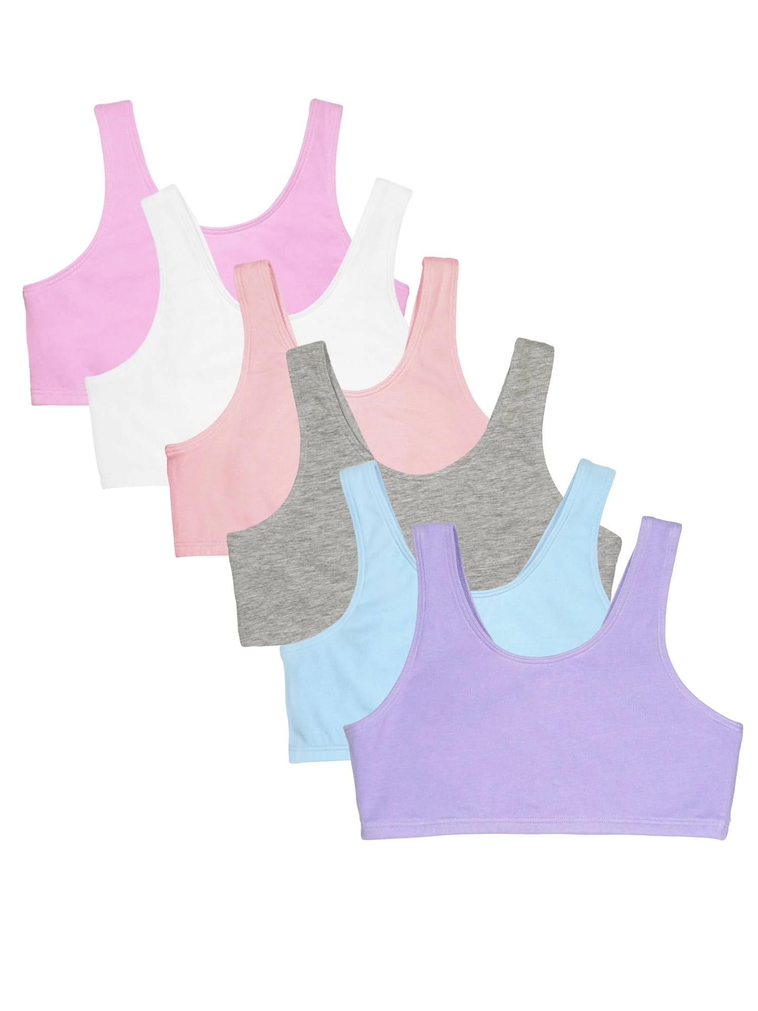 Fruit of The Loom Girls' Cotton Stretch Sports Bra, 6 Pack