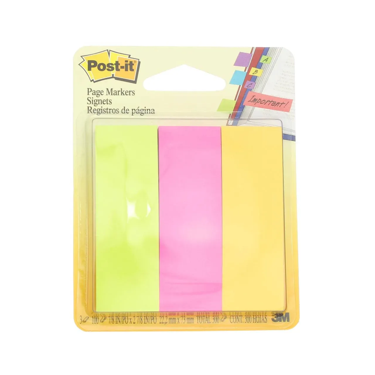 Post-it Page Markers, 1 in x 3 in, Ideal for Temporary Marking And Noting In Books, Assorted Colors, 100 Sheets/Pad, 3 Pads/Pack (5487)