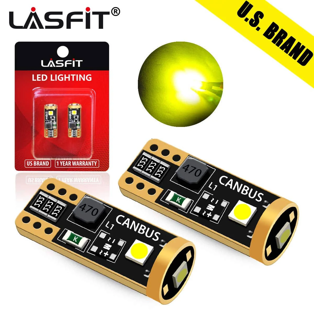 2x Lasfit LED Interior Dome Map Light Bulb Golden Yellow T10 192 194 168 152 158