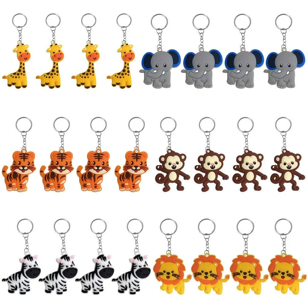 iMagitek 24 Pack Jungle Safari Animal Keychains, Kids Party Bag Fillers, School Carnival Rewards, Jungle Safari Baby Shower Party Favors