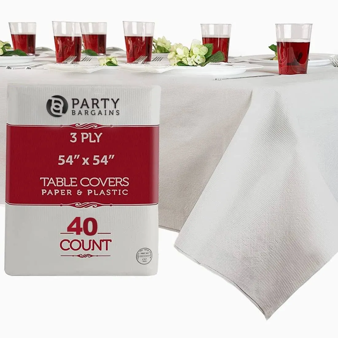 Party Bargains 40 Disposable Table Covers - 54" x 54" White Table Cover, 3 Ply ...