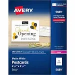 Avery&#174; Printable Postcards, Laser, 80 lb, 4.25 x 5.5, Matte White, 200 Cards, 4 Cards/Sheet, 50 Sheets/Box ;