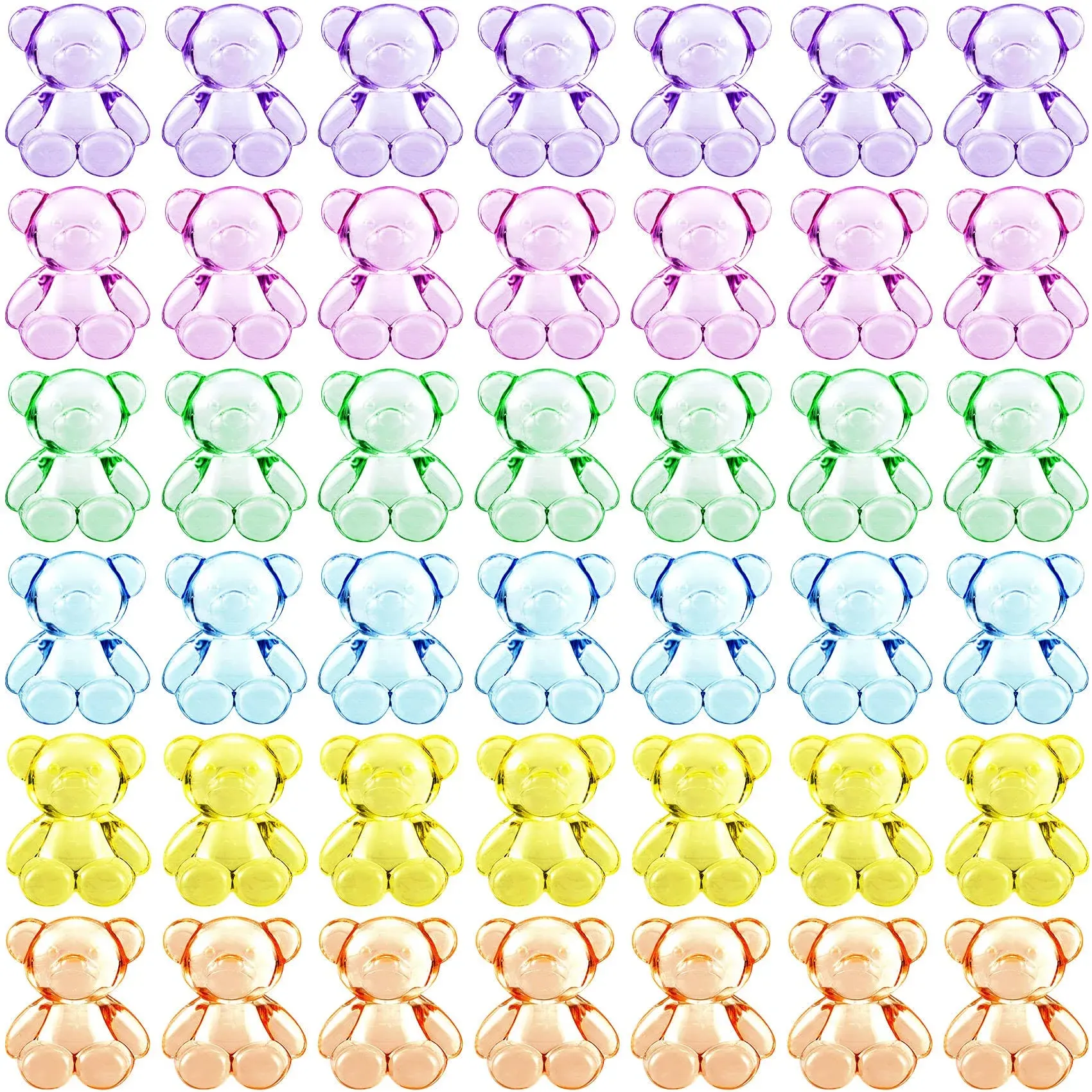 PAGOW 110pcs Acrylic Pastel Bear Beads Charm Transparent Candy Cute 15mm x 18mm Colorful Kawaii Tidy for Bracelet Phone Lanyard Wrist Strap DIY Craft Jewelry Necklace Making