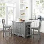 Julia Stainless Steel Top Island with 2 X-Back Stools Gray - Crosley