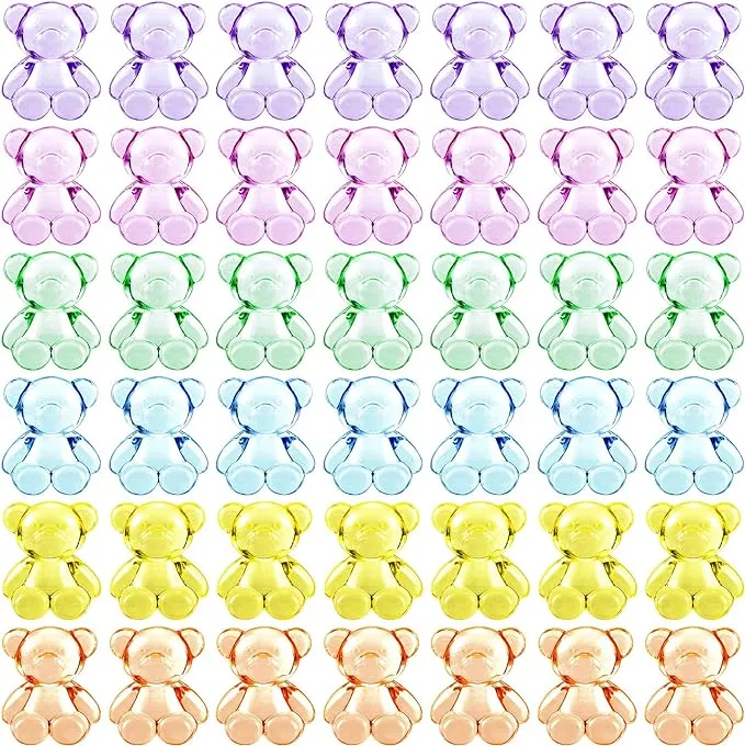 PAGOW 110pcs Acrylic Pastel Bear Beads Charm Transparent Candy Cute 15mm x 18mm Colorful Kawaii Tidy for Bracelet Phone Lanyard Wrist Strap DIY Craft Jewelry Necklace Making