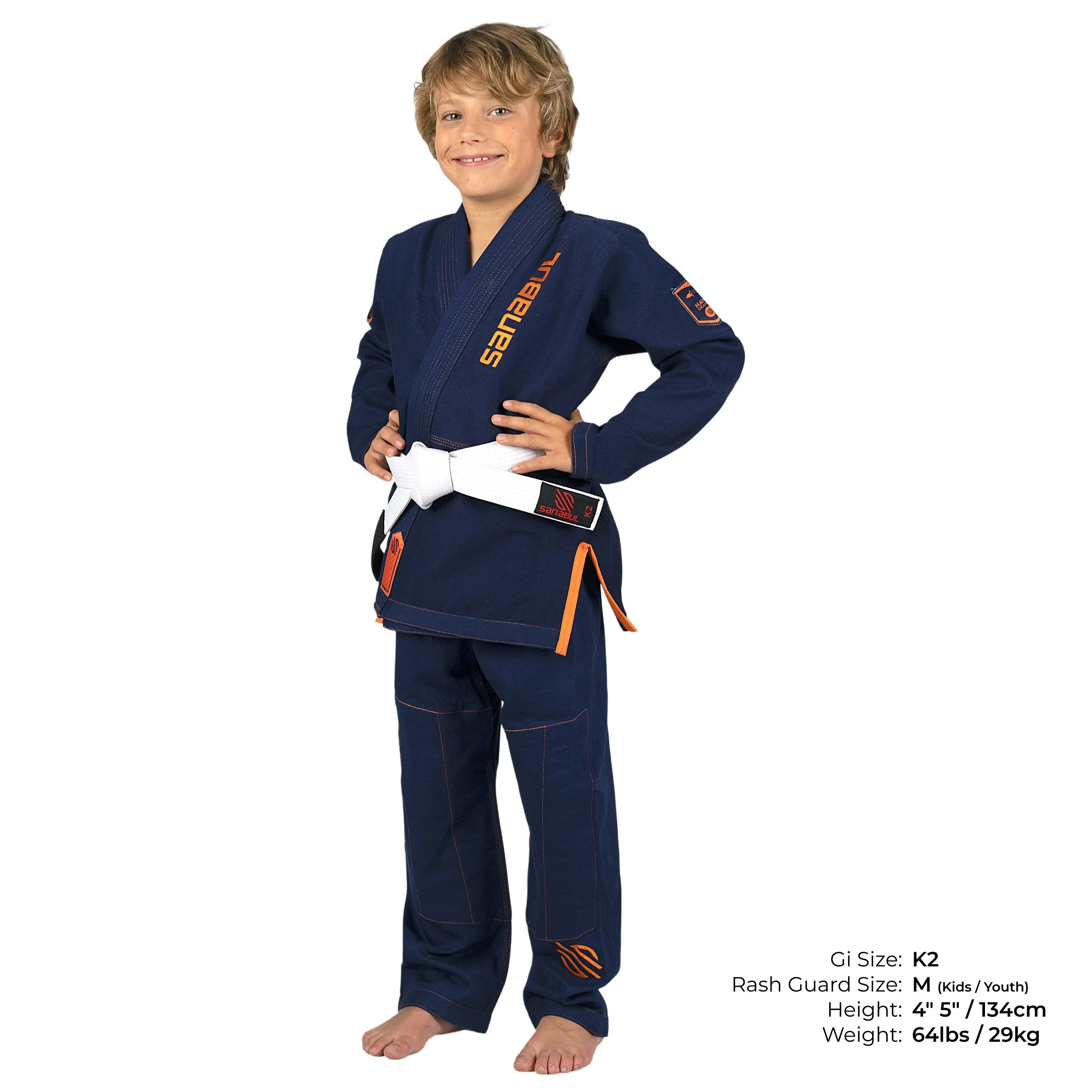 Sanabul Future Legend Kids Brazilian Jiu Jitsu BJJ Gi (Navy/Orange, K2)