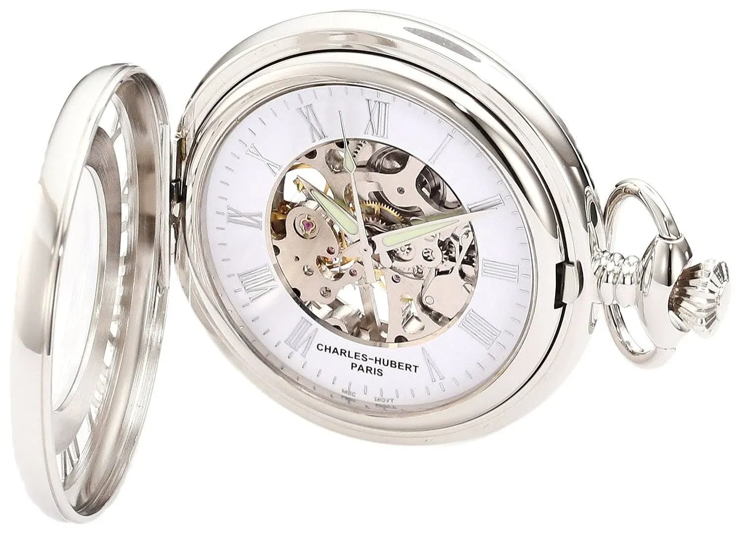 Charles Hubert Chrome-finish Skeleton Case Pocket Watch