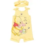 Disney Winnie The Pooh Newborn Baby Girls Snap Romper and Headband Yellow 3-6 Months