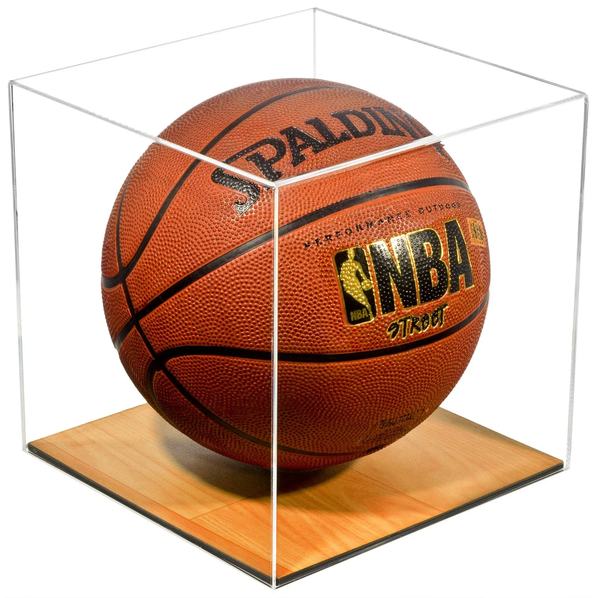 Deluxe Clear Acrylic Basketball Display Case with Simulated Wood Floor (a008-wb)