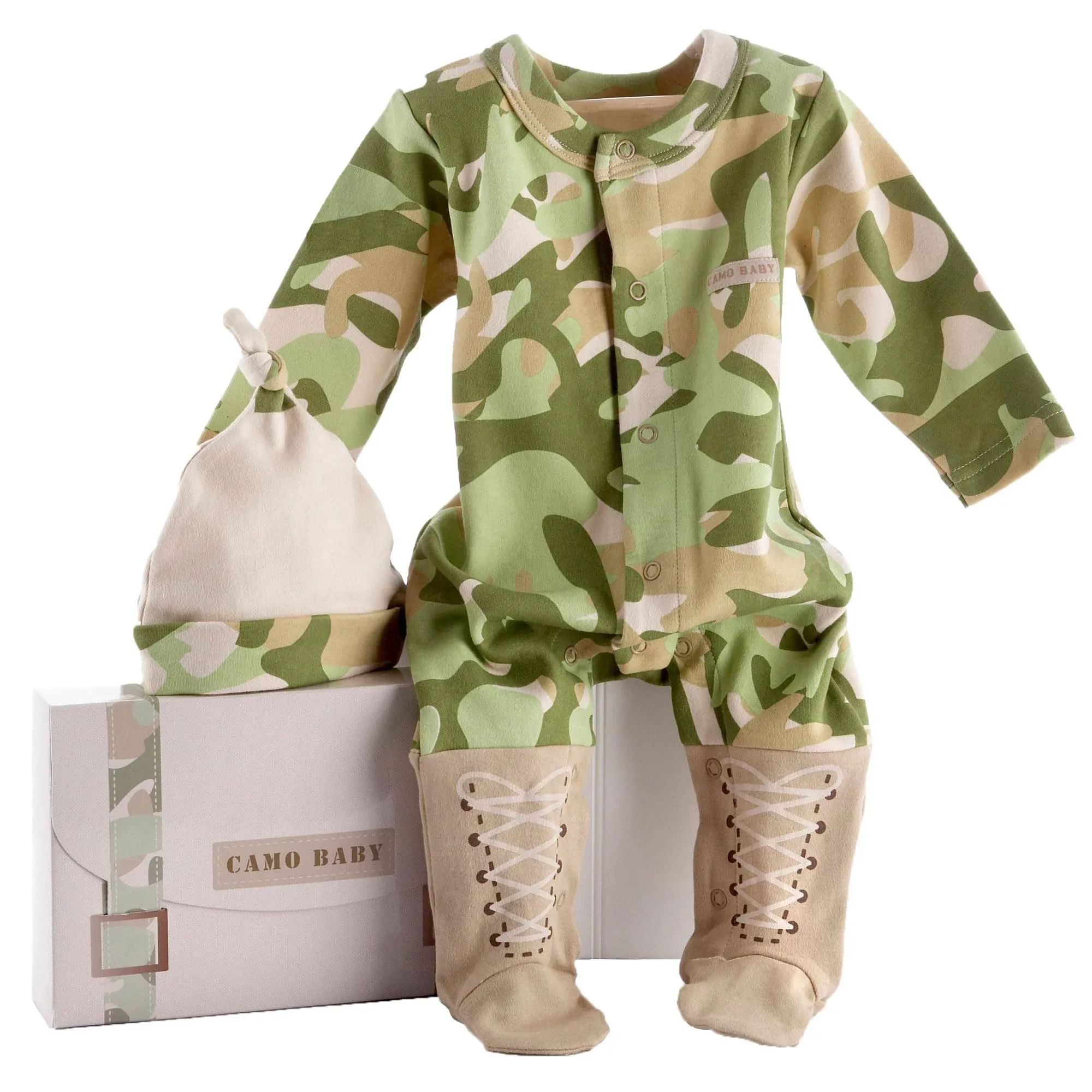 Big Dreamzzz Baby Camo 2-Piece Layette Set in Backpack Gift Box, Tan, 0-6 Months