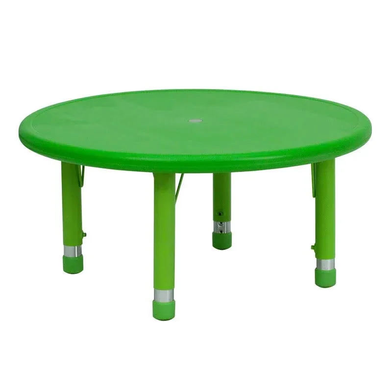 Emma + Oliver 33" Round Natural Plastic Height Adjustable Activity Table - School Table for 4