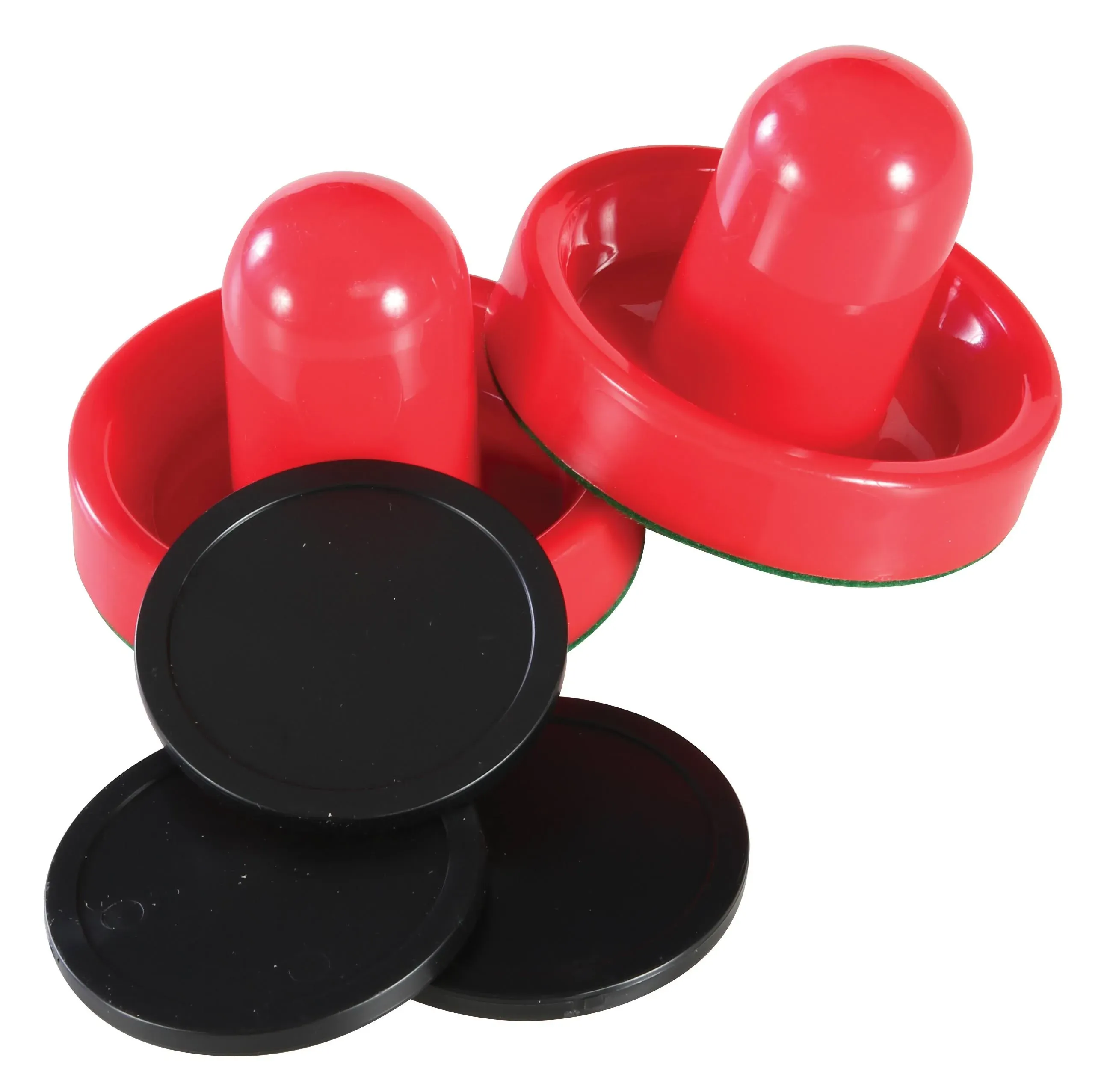 Redline Replacement Table Air Hockey Striker Puck Set Includes Two Red Strikers and Three Black Pucks