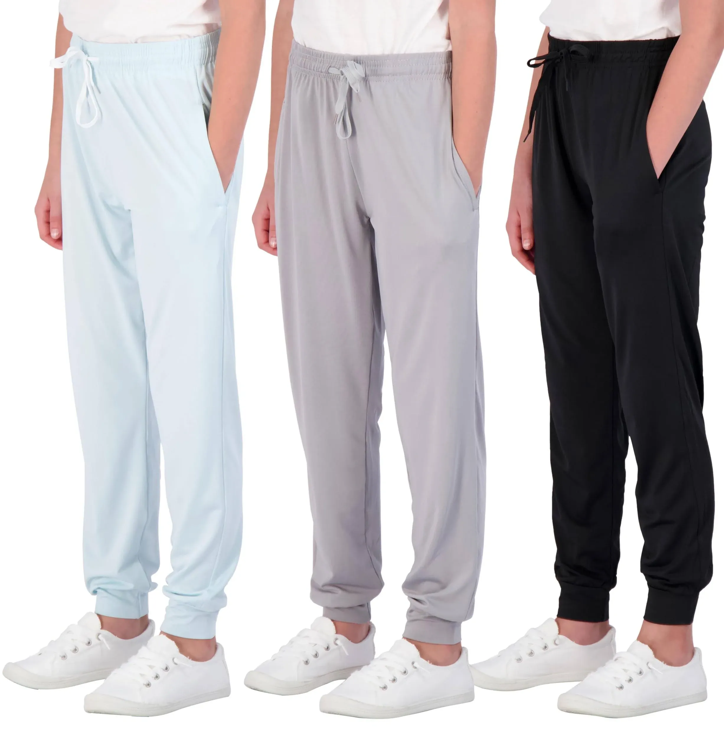 Real Essentials 3 Pack: Girls' Dry-Fit Jogger Sweatpants Soft Active Athletic ...