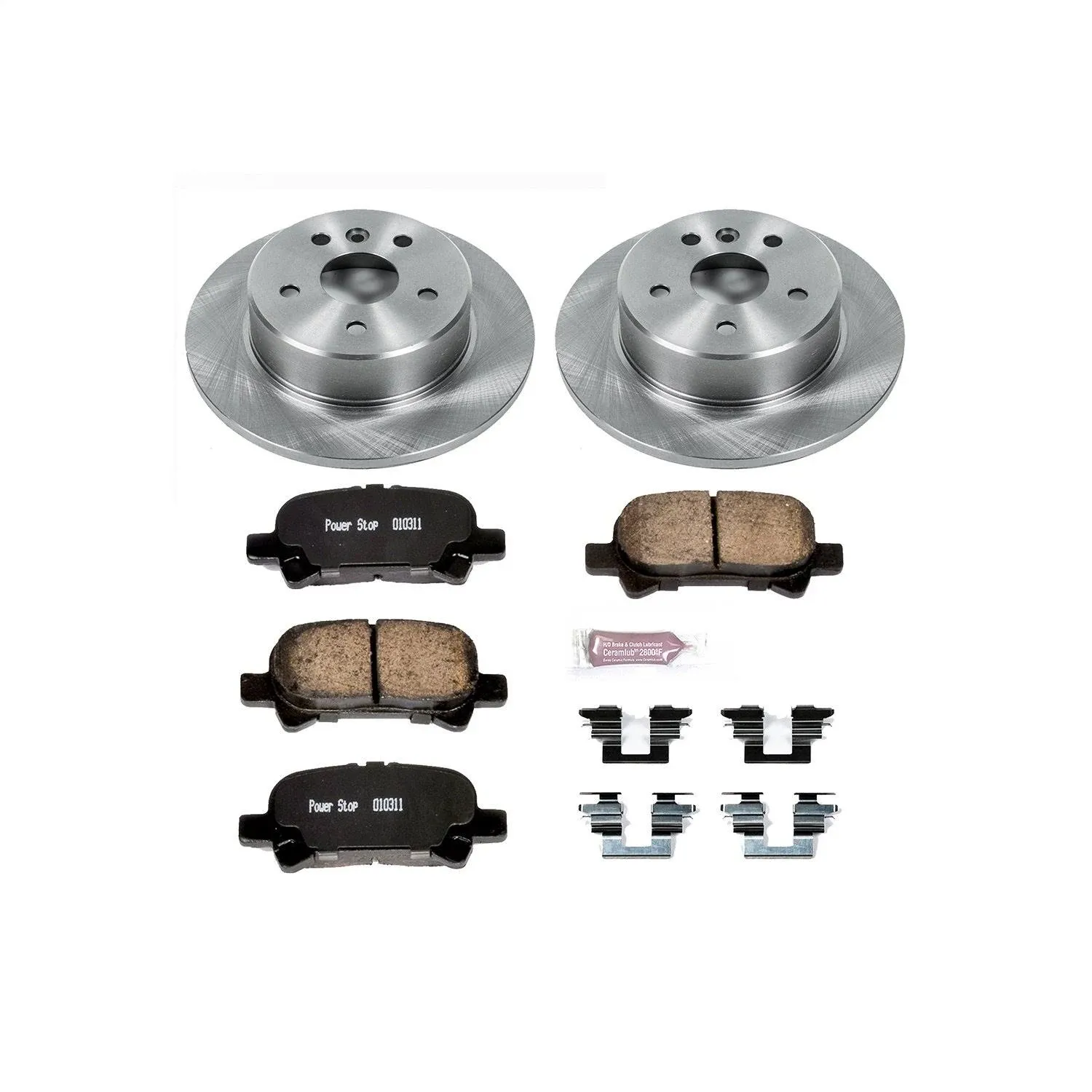 2001 Toyota Avalon Rear Brake Disc and Pad Kit, Plain Surface 5 Lugs Ceramic OE Replacement KOE2322 by Powerstop®