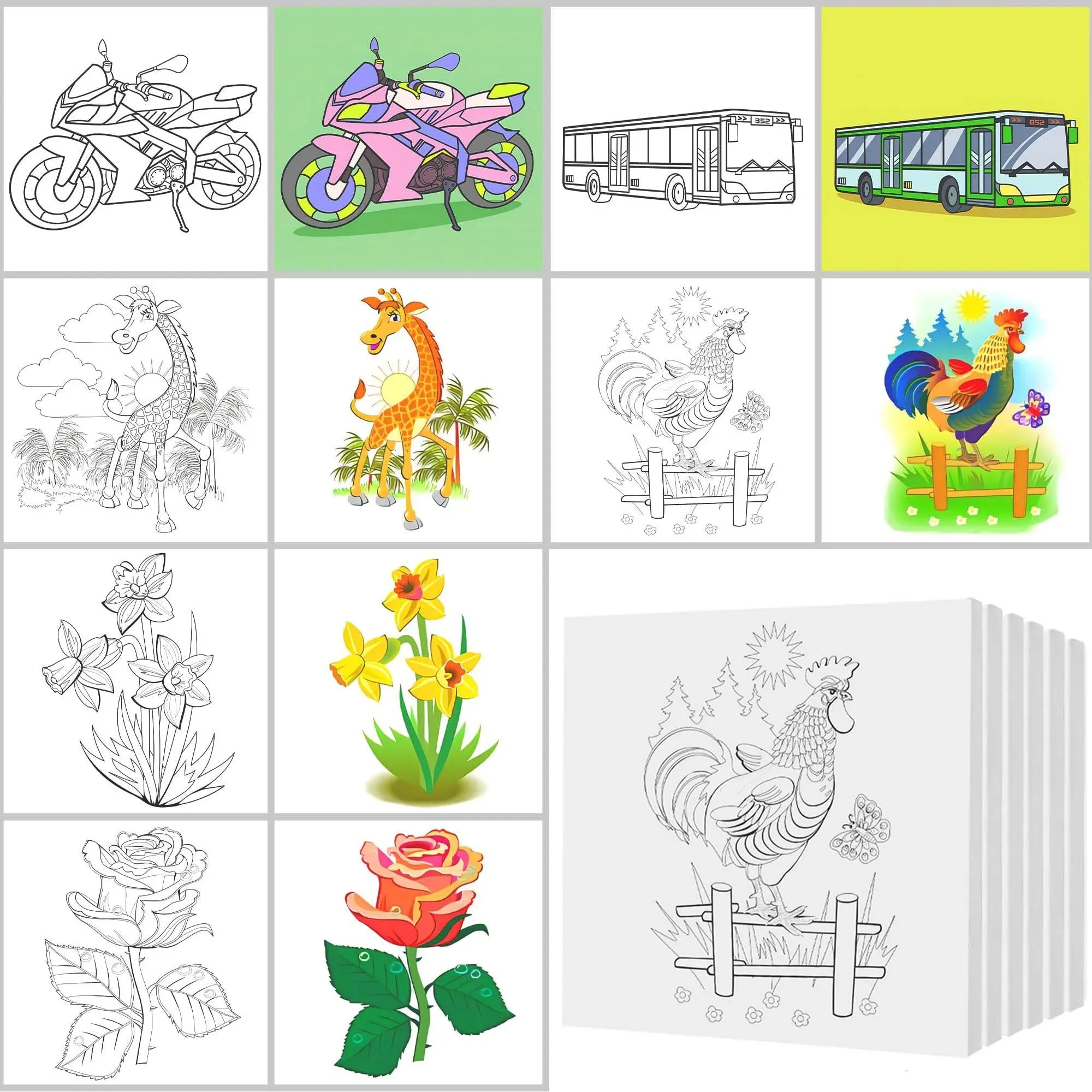 HQLESHUI 6pcs Pre Drawn Canvas for Painting for Kids, 6 x 6 Printed Canvas to ...