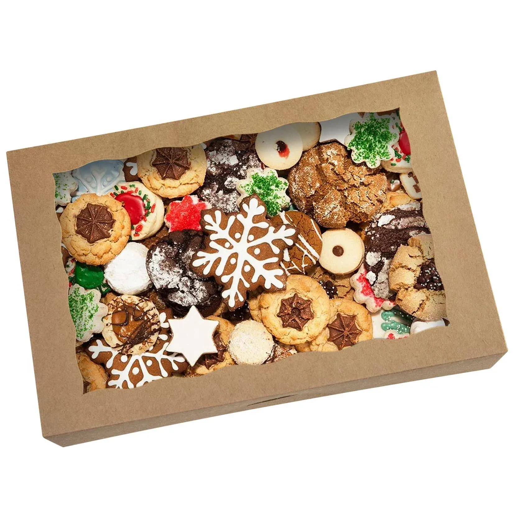 SOROO 15-Pack Pastry Bakery Box 16x11x2.75inch,Brown Large Donuts,Muffins,Cookies Boxes with PVC Window Auto-pop Up Paper Box Nature Cardboard Take