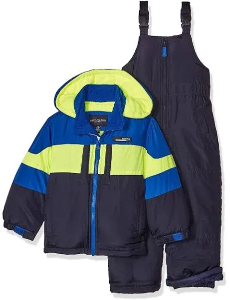 London Fog Big Boys' 2-Piece Colorblock Snow Bib and Jacket Snowsuit, Blue 10/12