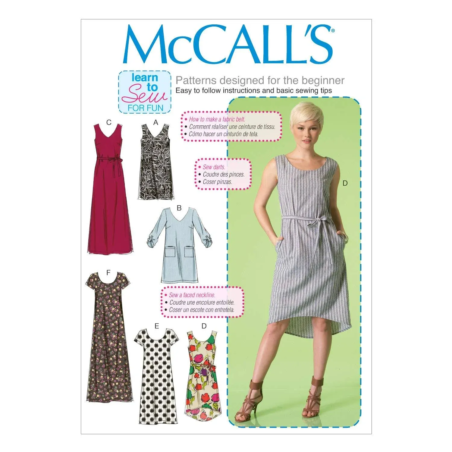 McCalls Misses Dresses & Belt-XS-S-M