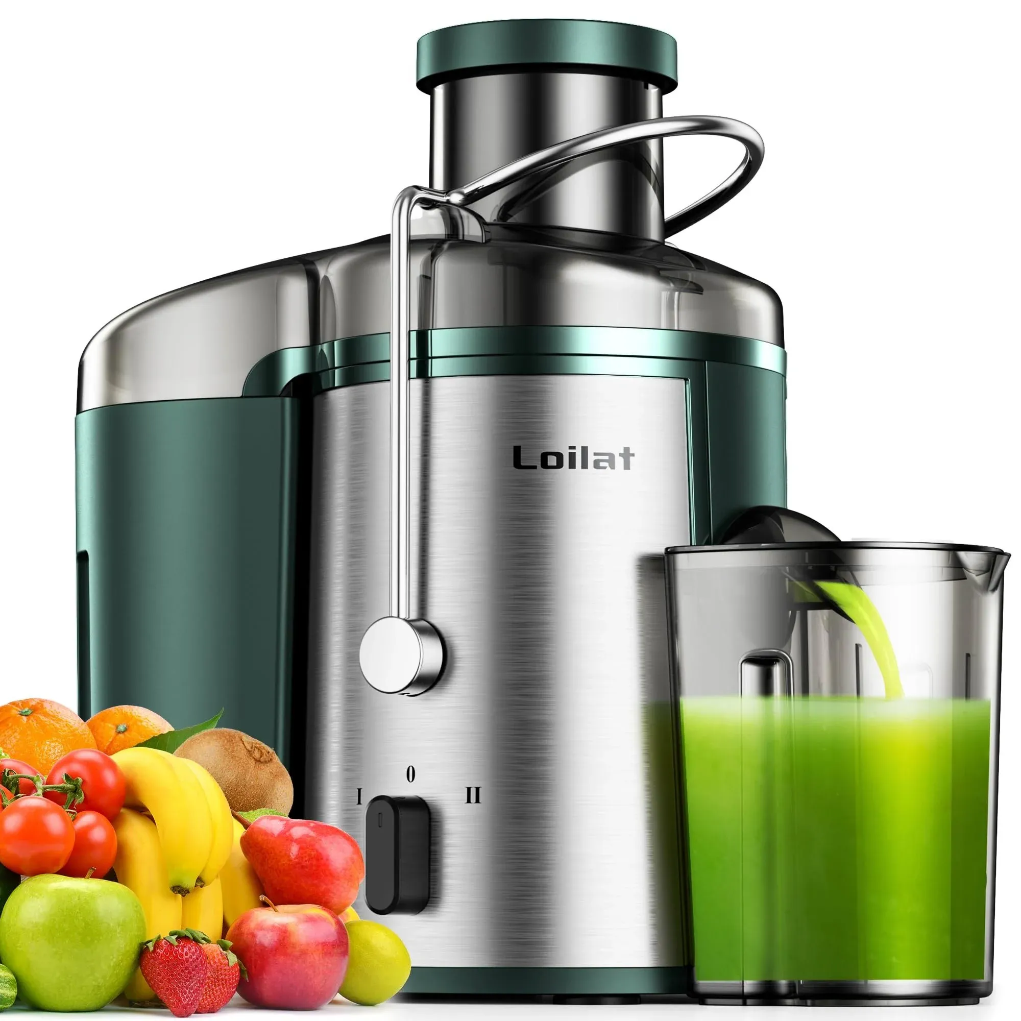 Juicer Machine, 500W Juicer with 3” Wide Mouth for Whole Fruits and Veg, (Green)