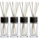 Whole HOUSEWARES Natural Diffuser Reeds Bottles Sticks | Clear Glass Home Décor for Kitchen and Living Room | Black Wood Caps | Décorative Fragrance Set with Long Lasting Aroma - Set of 4