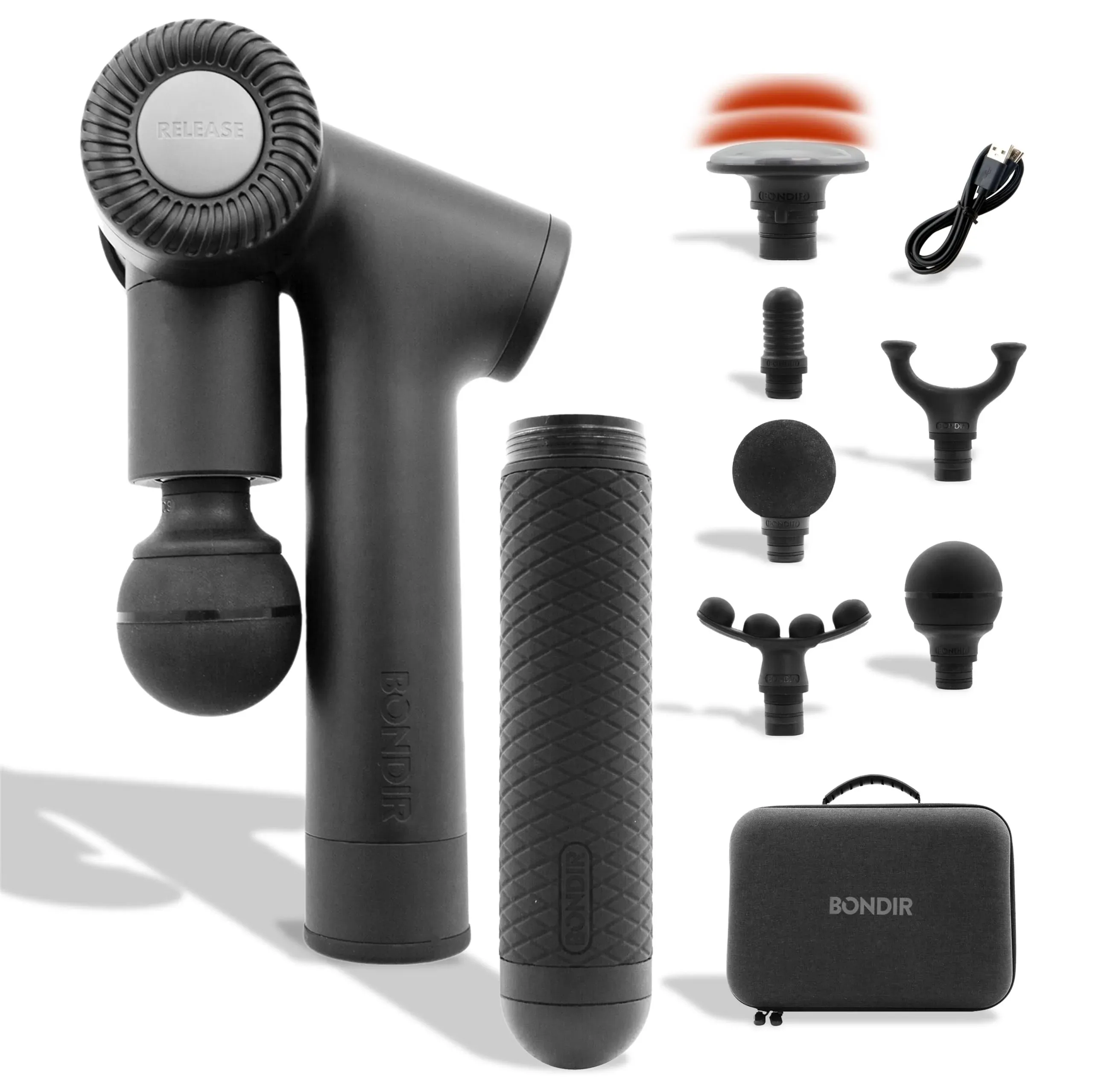 R2 PRO+ Massage Gun - Articulating Deep Tissue Back Massager with Extension Handle and 6X Heads Including Heated Attachment