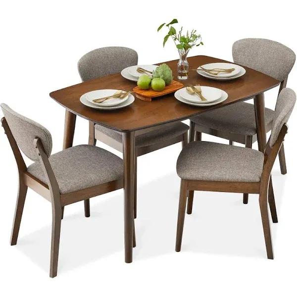 Best Choice Products 5-Piece Compact Wooden Mid-Century Modern Dining Set w/ 4 Chairs, Padded Seat & Back - Light Gray/Walnut