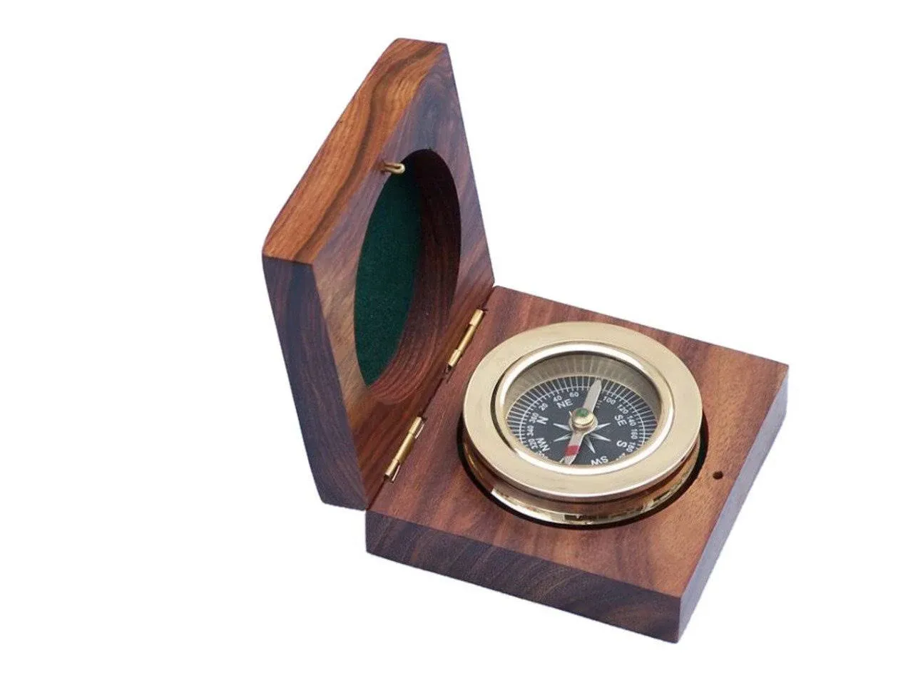 Brass Paperweight Compass w/ Rosewood Box 3"