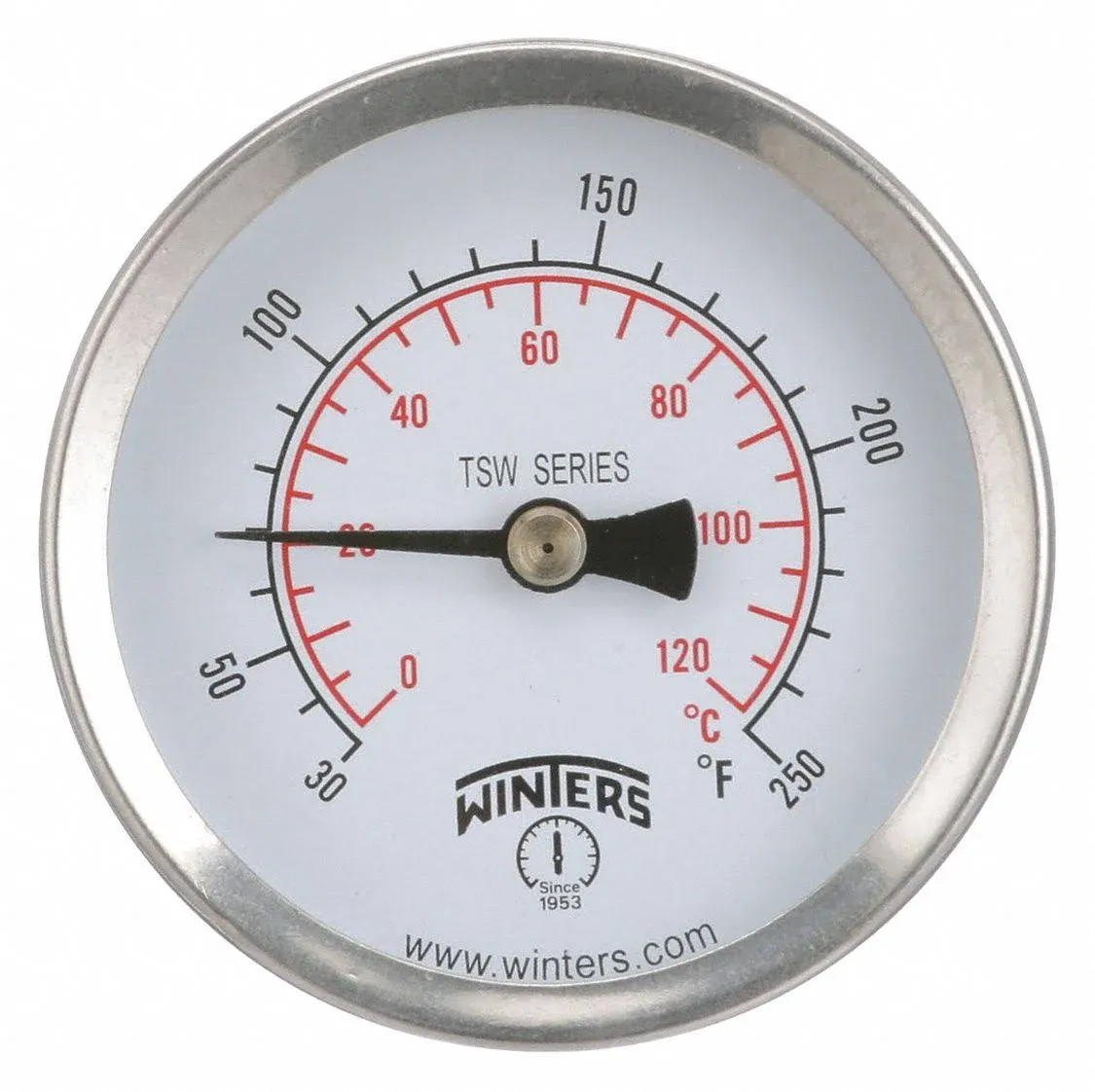 Winters TSW174LF Lead-Free Hot Water Thermometer, 2.5" Dial, 30 to 250°F (0 to ...