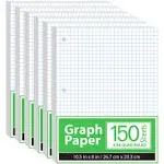 Graph Paper, Loose Leaf Graph Paper, 4 x 4 Squares Per Inch Quad Ruled Graph Paper, 10.5” x 8” Graphing Paper, 56 gsm, 150 Per Pack, 900 Sheets (6 Pack)