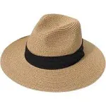 Lanzom Women's Wide Brim Panama Fedora Hat