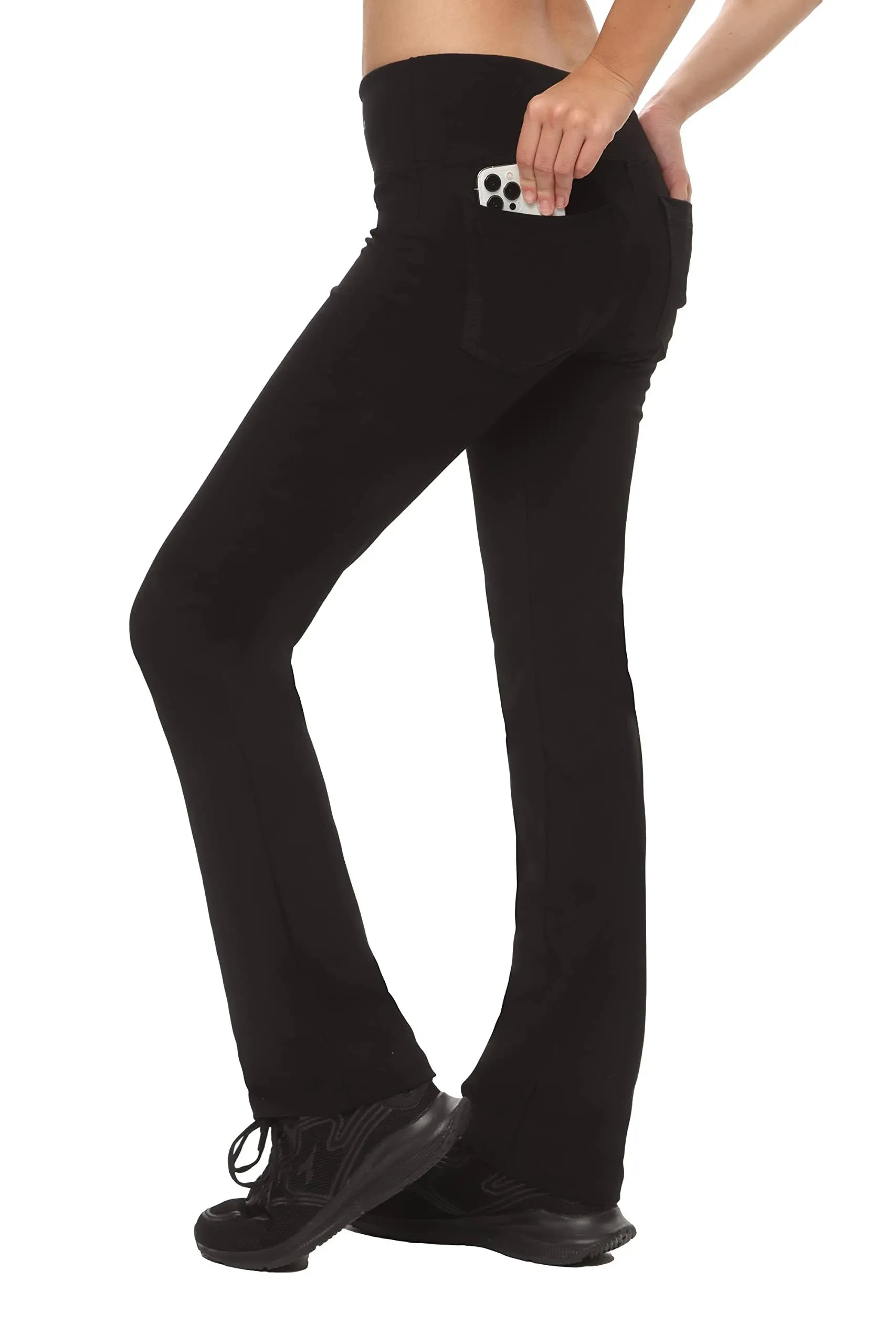 Nirlon Straight Leg Yoga Pants with Pockets - High Waisted Leggings for Women ...