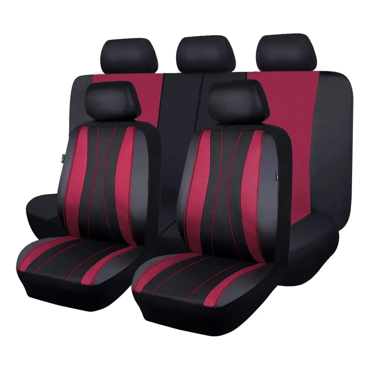 Flying Banner car seat Covers Full Set Faux Leather Air Mesh Breathable Man Lady Airbag Compatible Rear Bench Split 40/60 50/50 60/40 Truck Pick Up (Full Set - Low Back, Black Burgundy)