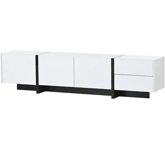 Merax Contemporary Rectangle Design TV Stand for Television Up to 80", Unique Style Console Table, Modern Storage Cabinet with High Gloss UV Surface for Living Room, White