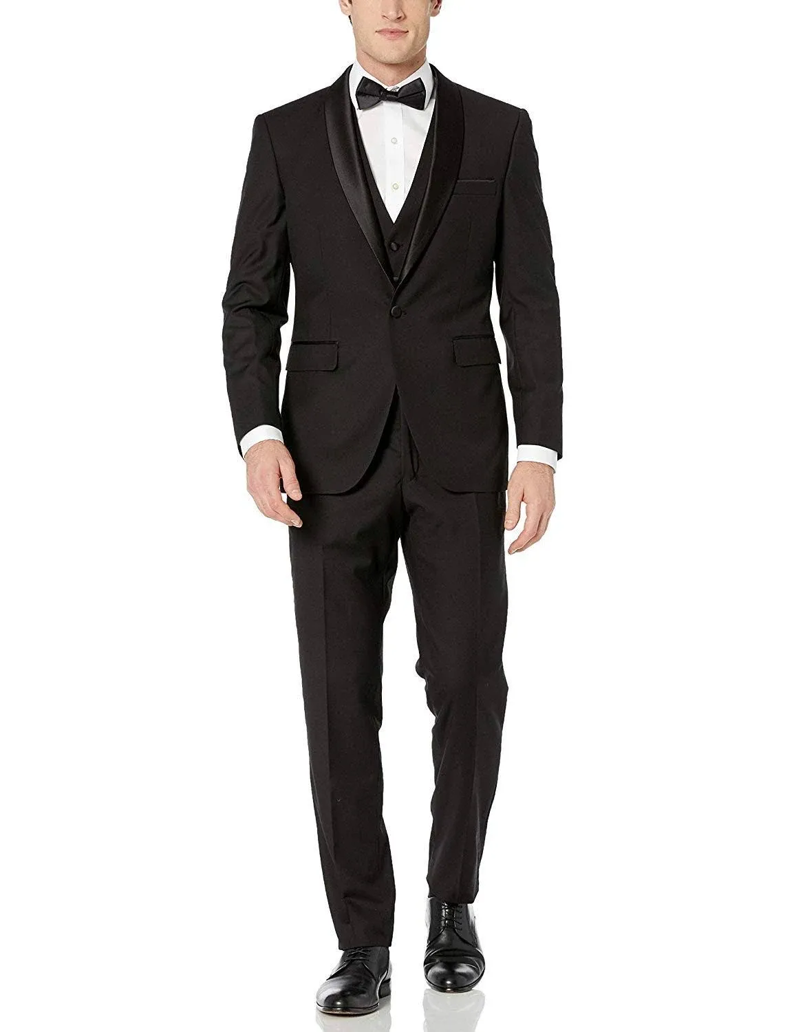 Adam Baker Men's 100% Wool Modern Fit Single Breasted Three Piece Tuxedo - Colors