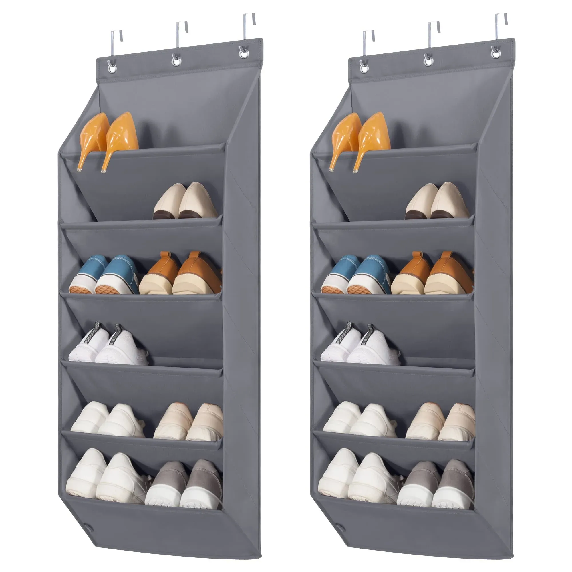 2 Pack over the Door Shoe Organizer, Hanging Shoe Organizer for Closet with 8 La