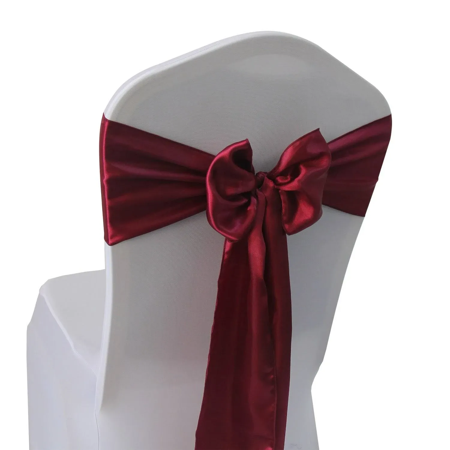 WELMATCH Burgundy Satin Chair Sashes Ties - 12 Pcs Wedding Banquet Party Event ...