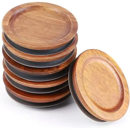 6Pack Regular Mouth Mason Jar Lids Acacia Wooden Storage Canning Jar Lids Ball Jars Wooden Lids with Airtight Silicone Seal, Brown