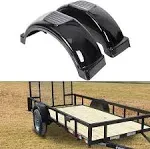 HECASA Set of 2 Single AXLE Trailer Fenders 13" Wheels Tires Plastic Fender Top Step Skirt Boat W/O Step (Black)